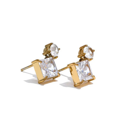Multicolor Zircon Square Stud Earrings