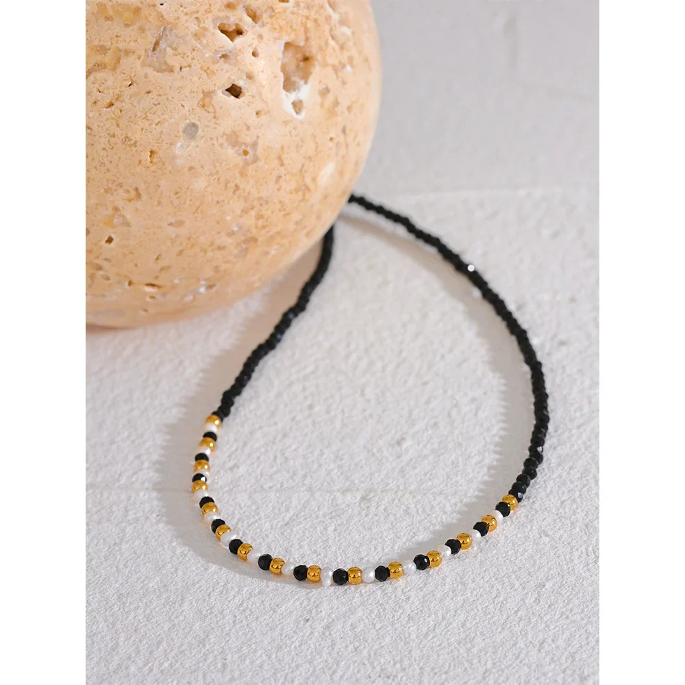 Black Crystal Pearl Necklace & Bracelet Set
