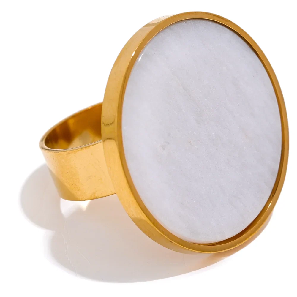 Adjustable Natural Stone Round Wide Ring