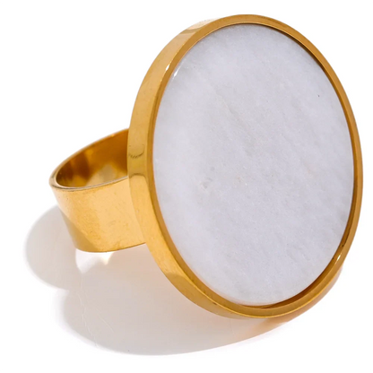 Adjustable Natural Stone Round Wide Ring