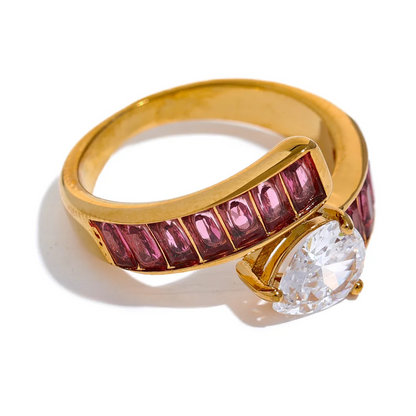 Colorful Shiny Cubic Zirconia Gold Color Ring