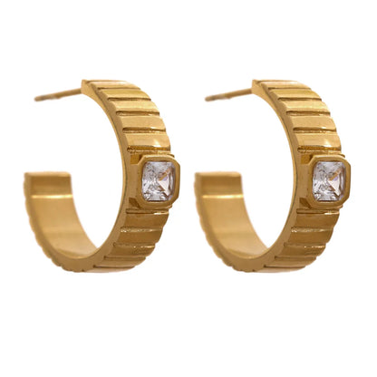 C Shape Zirconia Geometric Earrings -