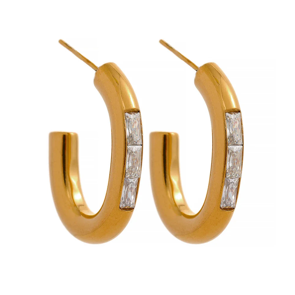 Gold Zirconia Hoop Earrings
