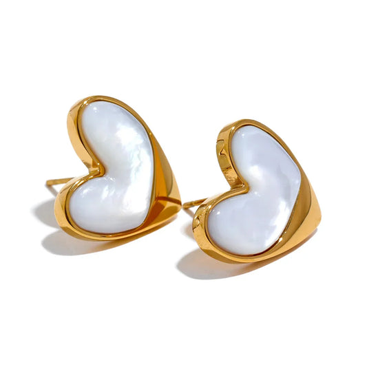 Gold Shell Heart Stud Earrings