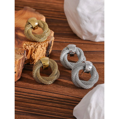Metal Braided Round Hollow Stud Earrings