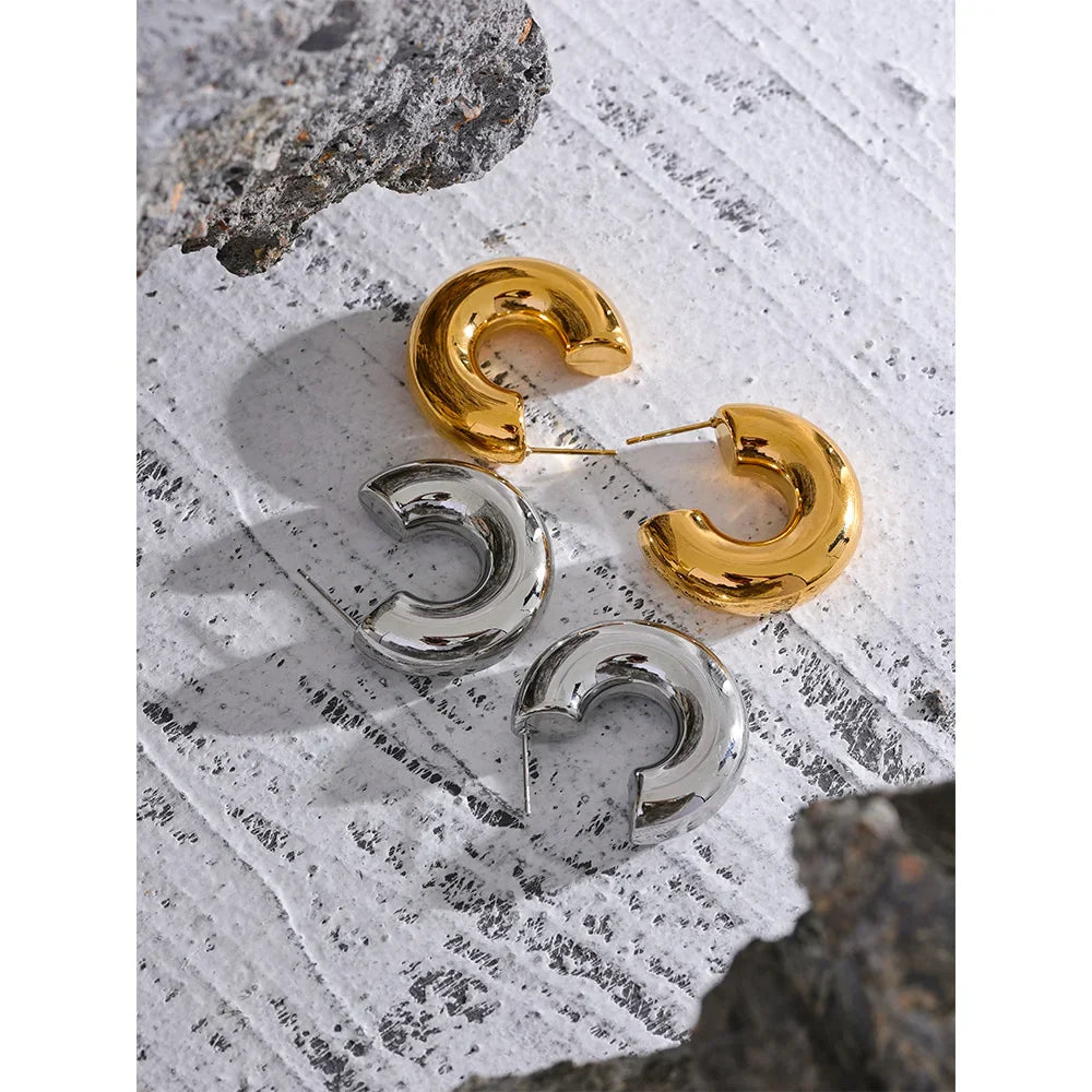 Small Chunky Gold Hoop Earrings