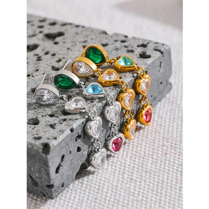 Colorful Zirconia Heart Dangles