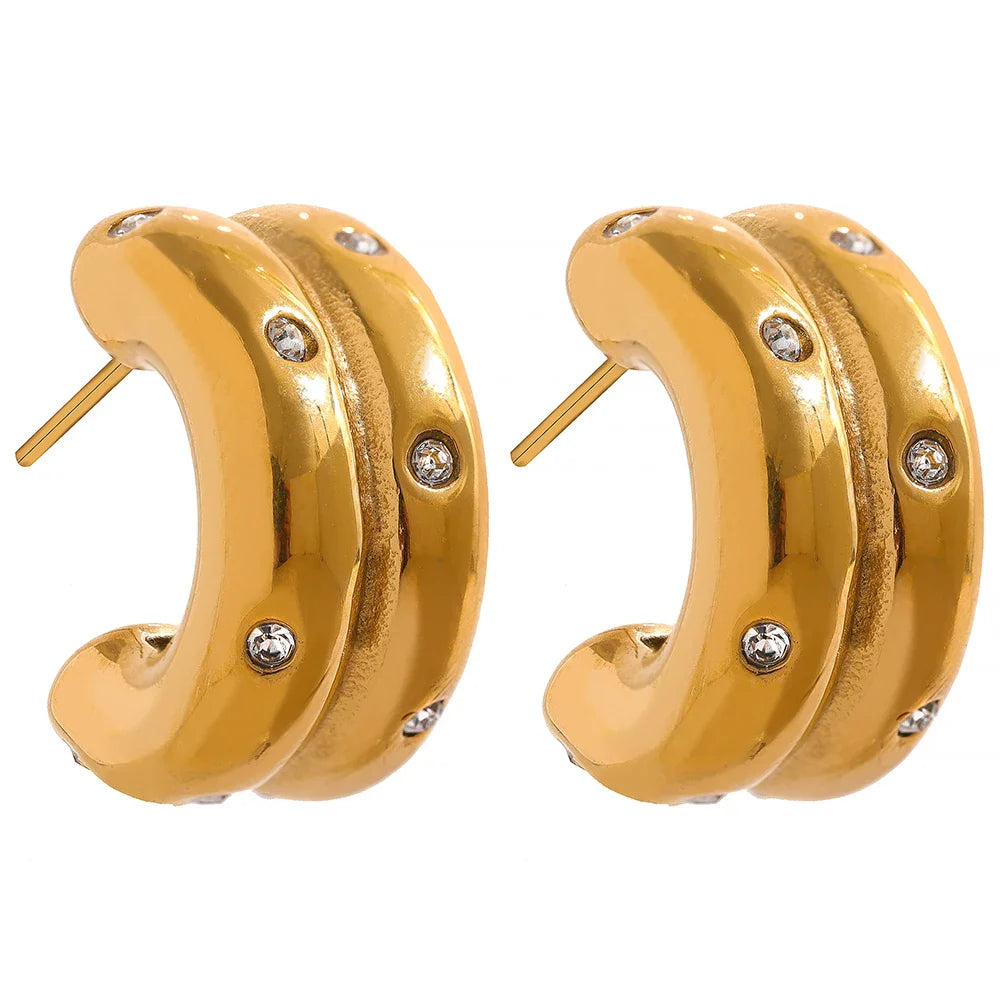 C Shape Gold Earrings
