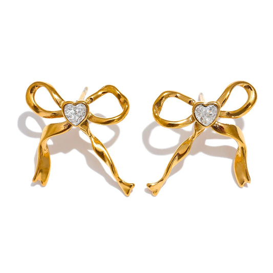 18K Gold Bow Knot CZ Studs