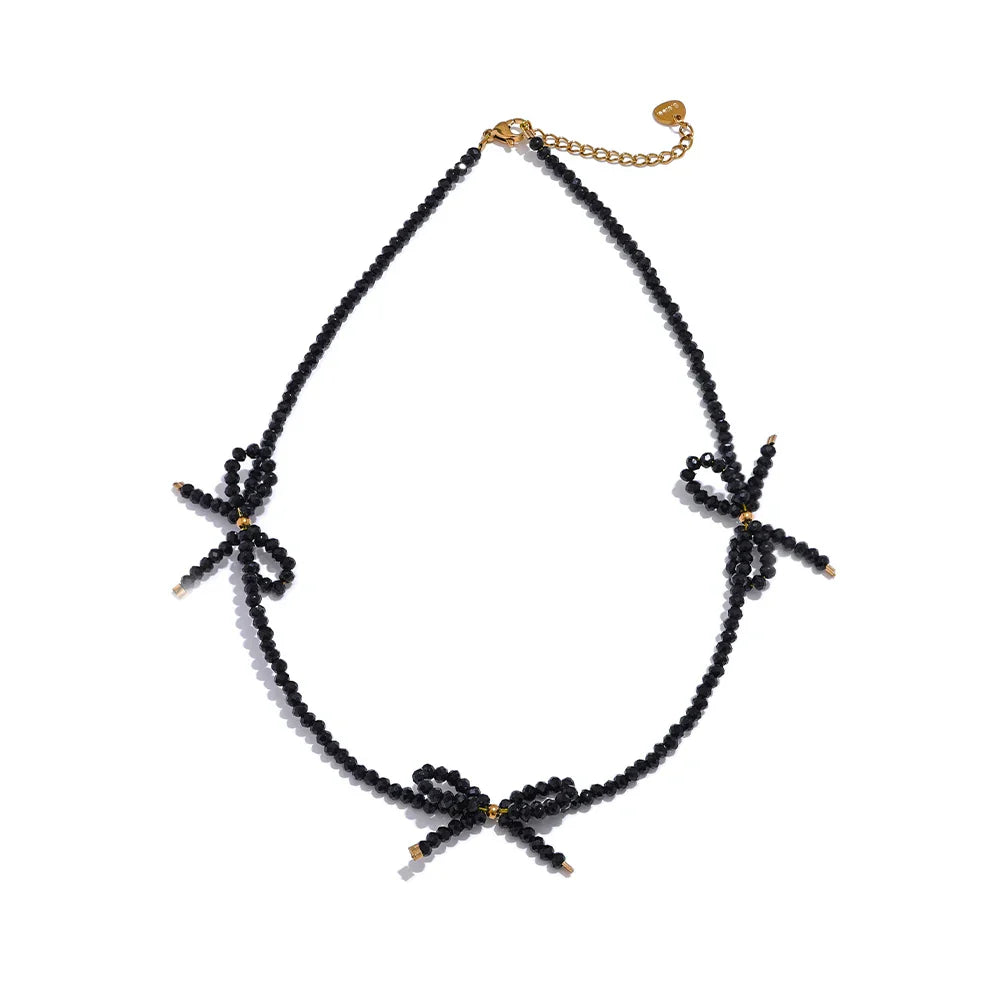 Black Crystal Bow Knot Necklace