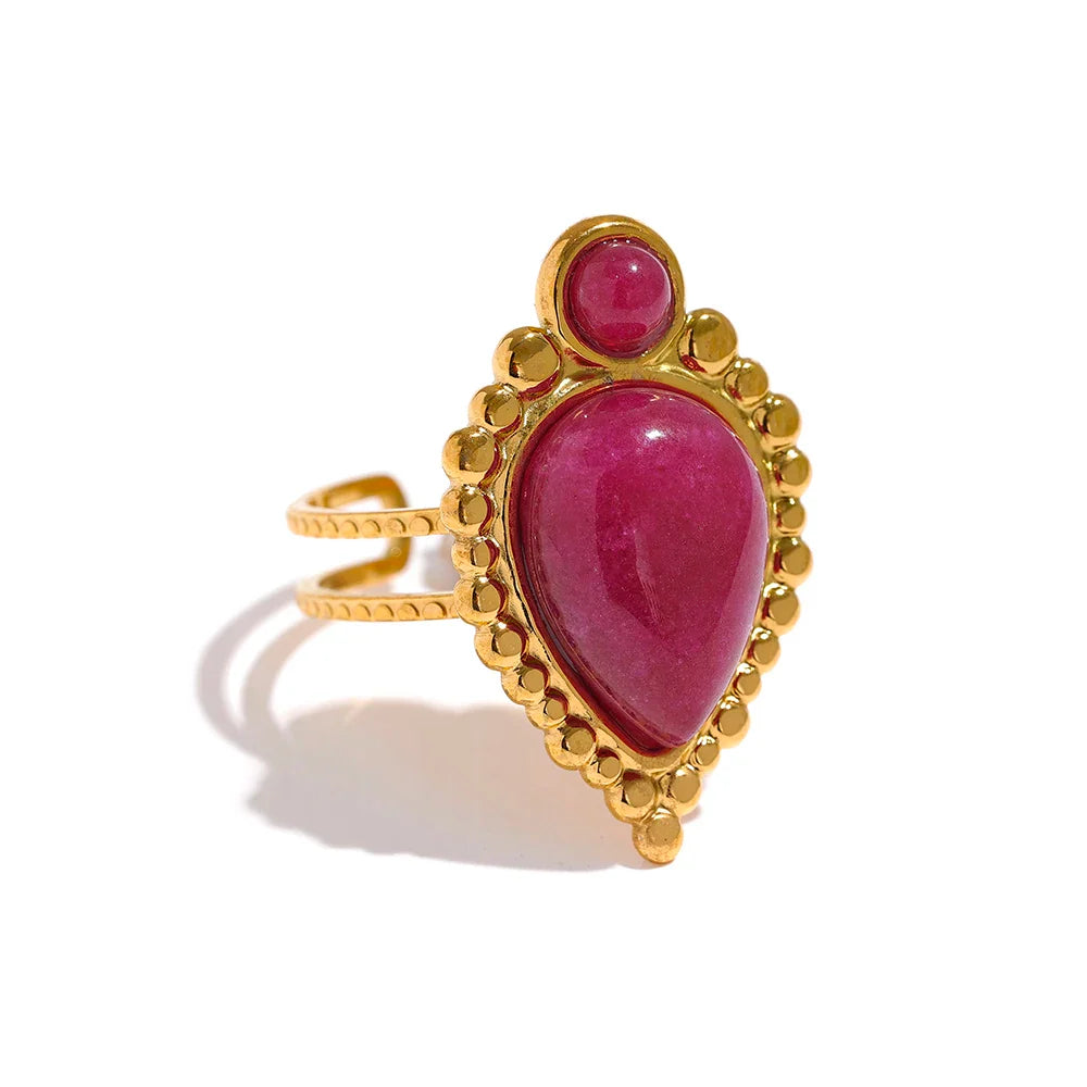 Vintage Natural Stone Artificial Agate  Open Ring