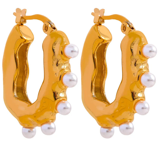 Vintage Pearl Geometric Hoops
