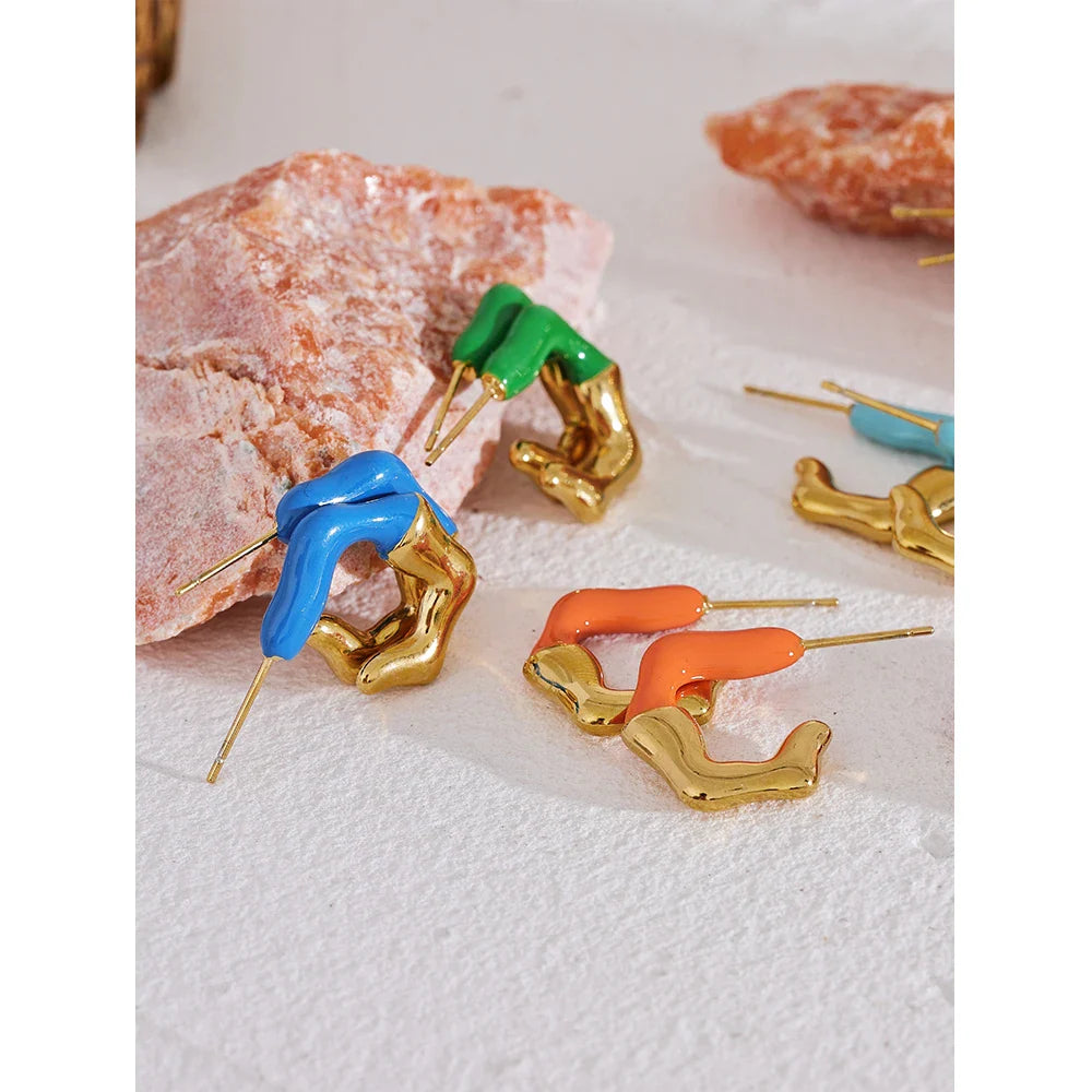 Y2K Enamel C Shape Geometric Earrings