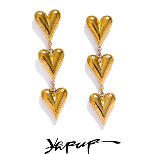 Yhpup Fashion Stainless Steel Metal Heart Love Drop Dangle Earrings  Anti Allergy Charm Romantic Daily Jewelry for Women Gift