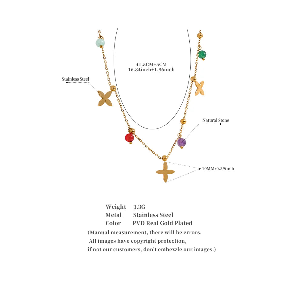 Stainless Steel Stone Flower Pendant Necklace