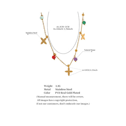 Stainless Steel Stone Flower Pendant Necklace