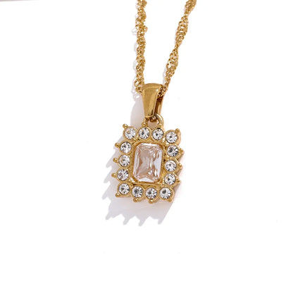 Shiny Cubic Zirconia Square Pendant Necklace