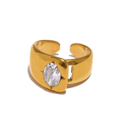 Chunky Shiny Cubic Zirconia Cast Geometric Wide Ring
