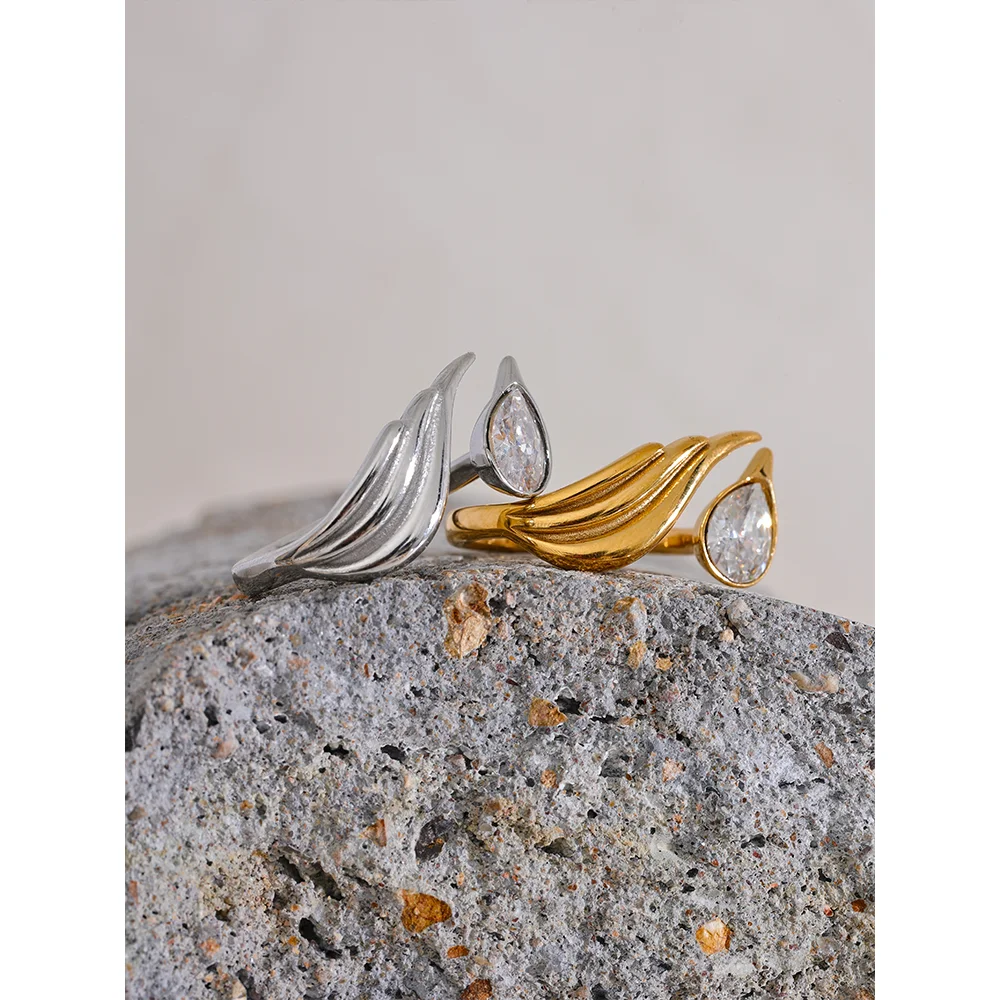 Cubic Zirconia Feather Fashion Ring Women