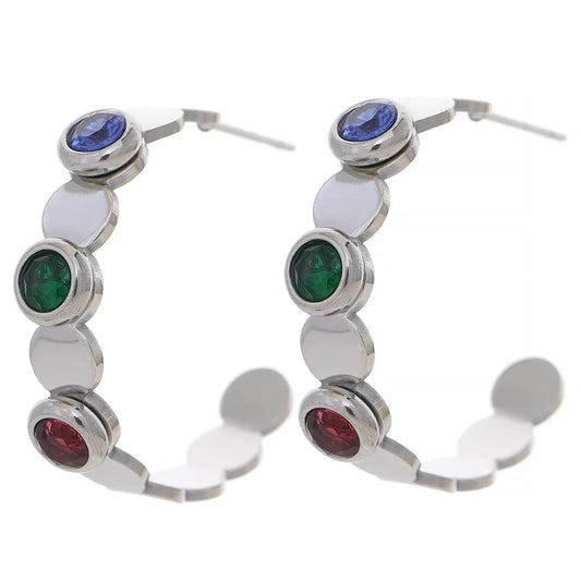 Colorful Zircon Round Hoop Earrings