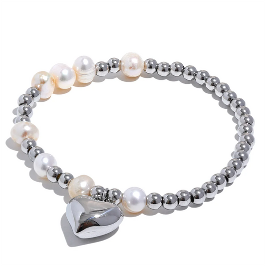 Drop Heart Pearl Elastic Bracelet