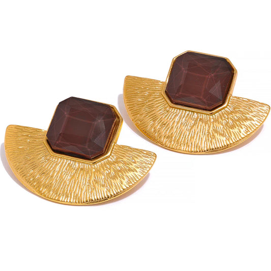 Vintage Fan Crystal Stud Earrings