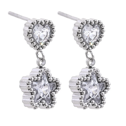Heart Star Zircon Drop Earrings