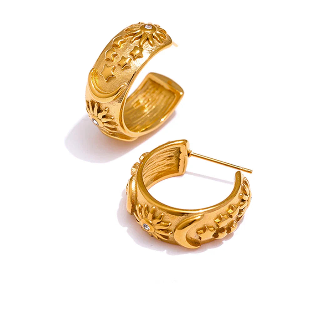 Moon Star Sun Hoop Earrings