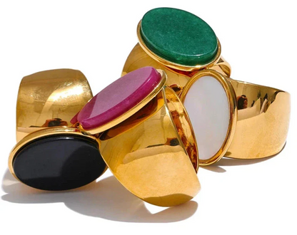 Wide band rings with stones