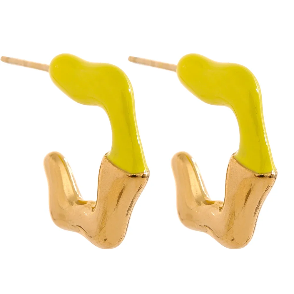 Y2K Enamel C Shape Geometric Earrings