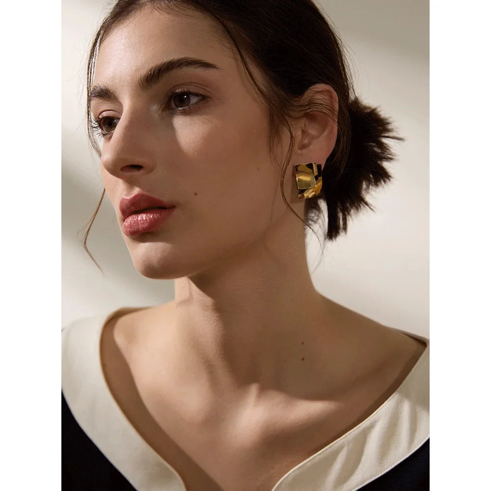 Glossy Square Layered Overlay Stud Earrings