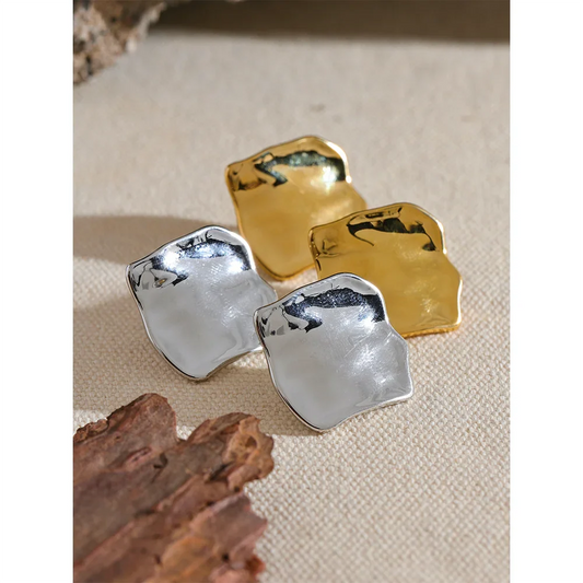 Glossy Metal Square Stud Earrings