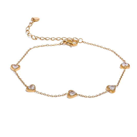 White Heart CZ Anklet