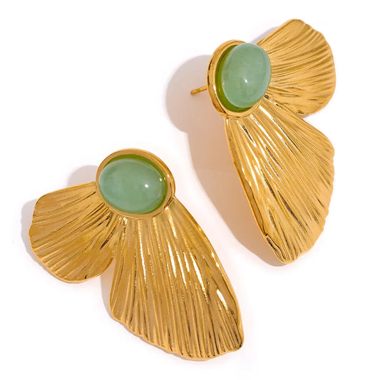 Green Stone Butterfly Wing Stud Earrings