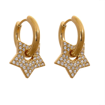 Star Drop Zircon Hoop Earrings