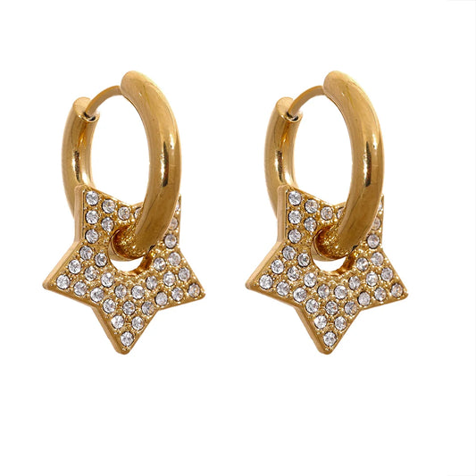 Star Drop Zircon Hoop Earrings