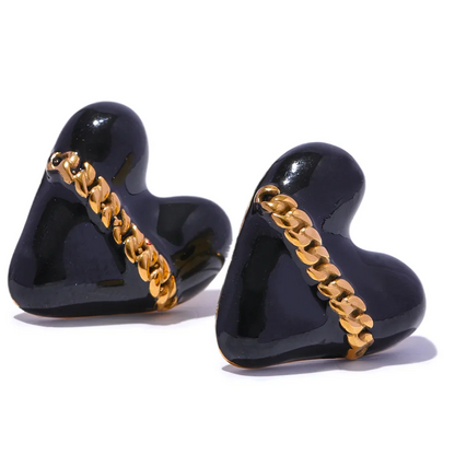 Black & White Enamel Heart Studs