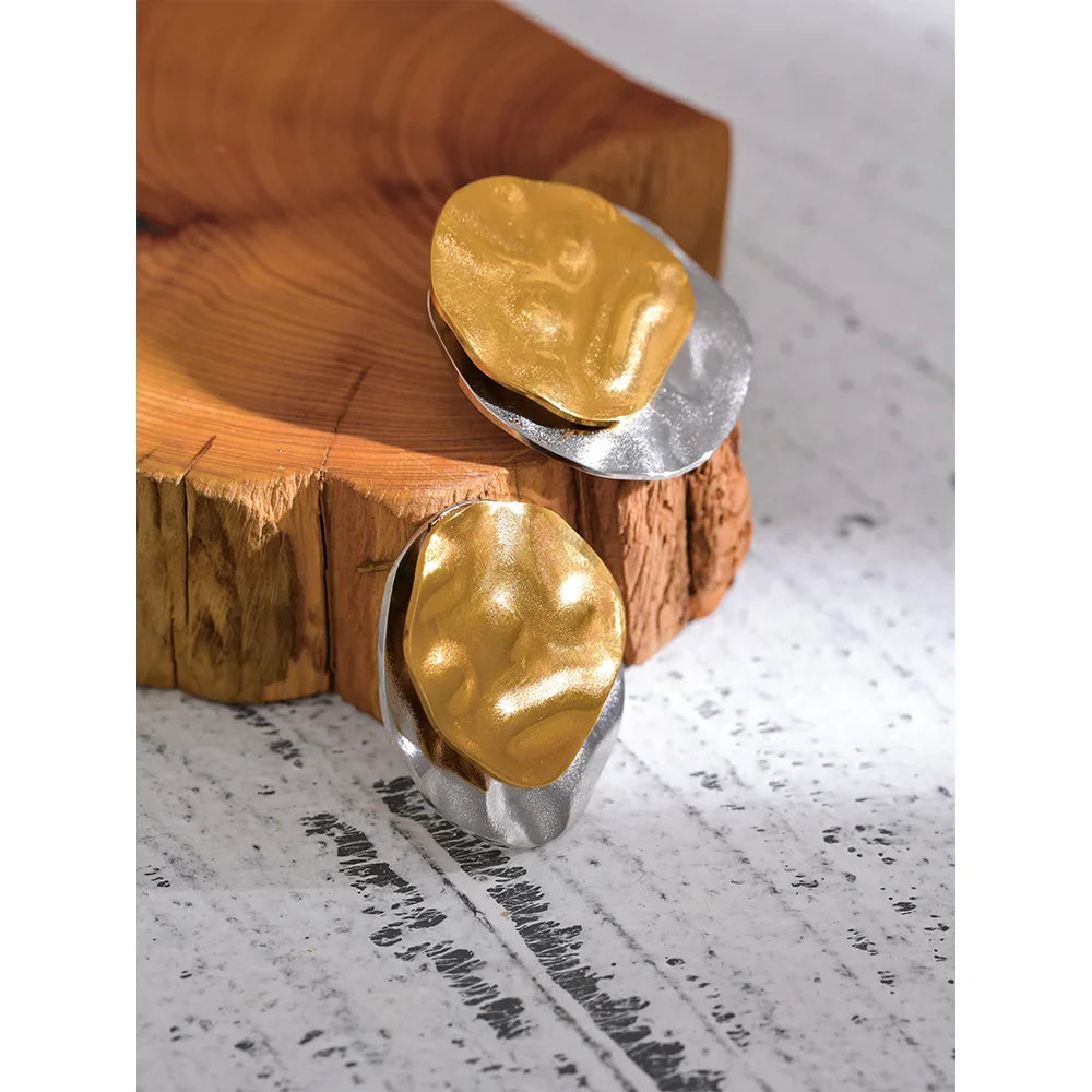 Double Color Geometric Round Stud Earrings