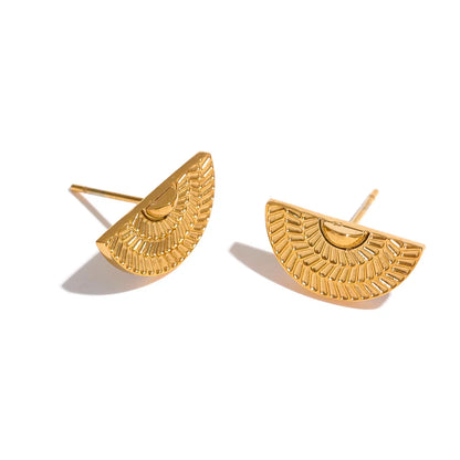 Texture Stainless Steel Charm Fan Stud Earrings Bracelet Sets