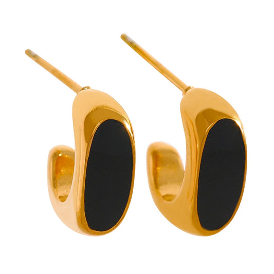 Golden Enamel Minimalist Stud Earrings
