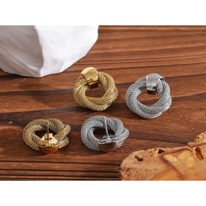 Metal Braided Round Hollow Stud Earrings