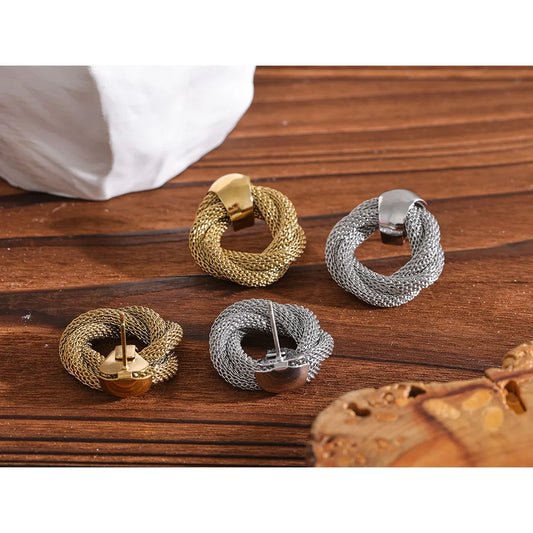 Metal Braided Round Hollow Stud Earrings