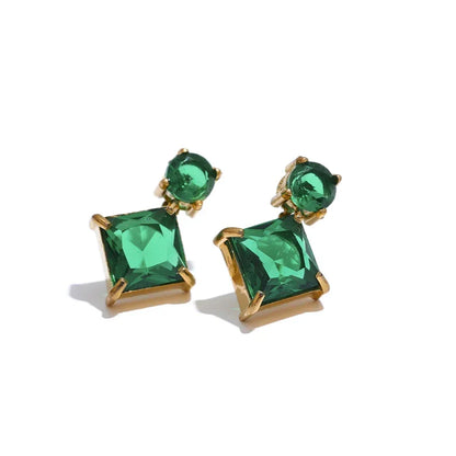 Multicolor Zircon Square Stud Earrings