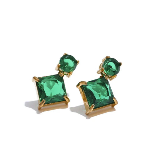 Multicolor Zircon Square Stud Earrings