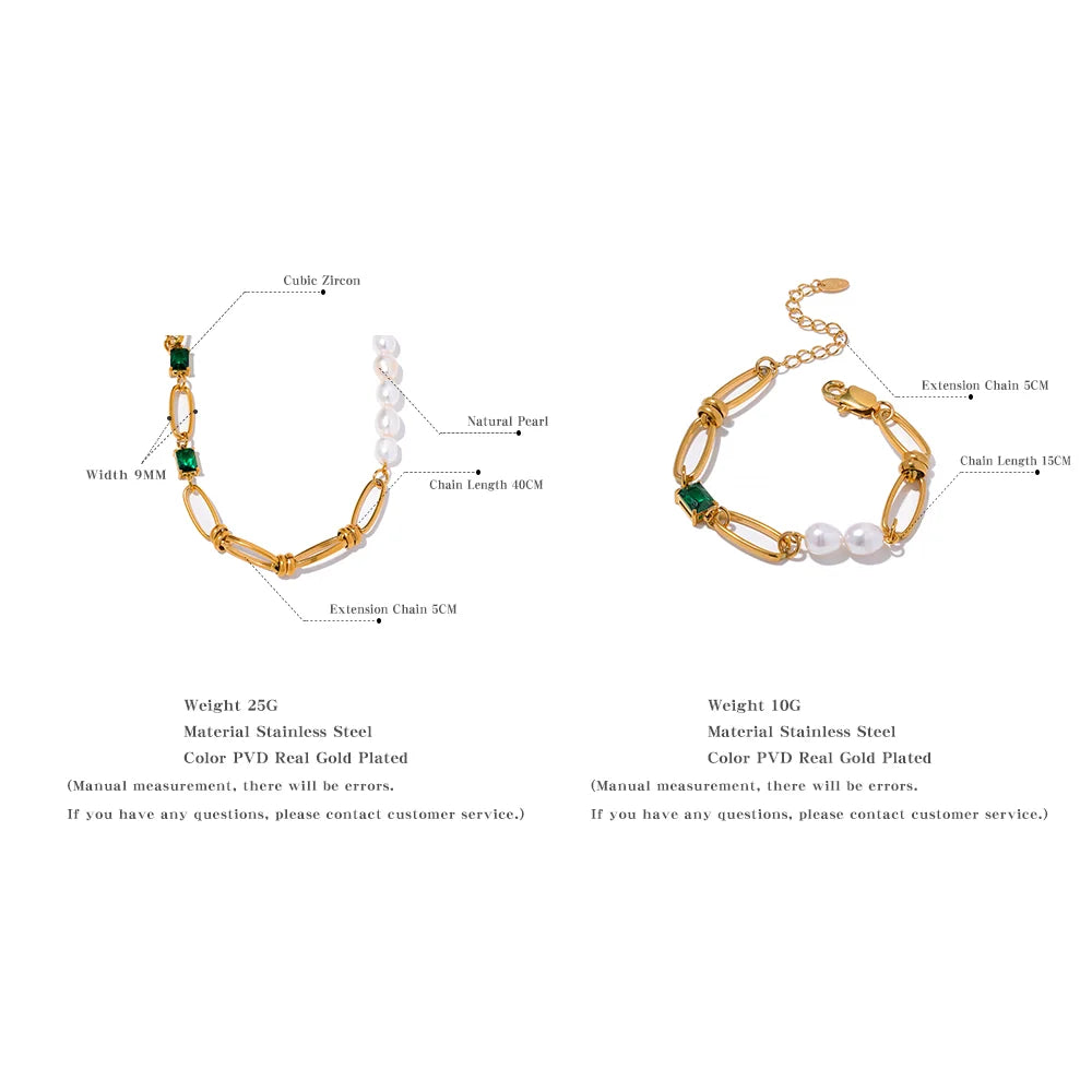 Luxury Green Zircon & Pearl Necklace Bracelet Set