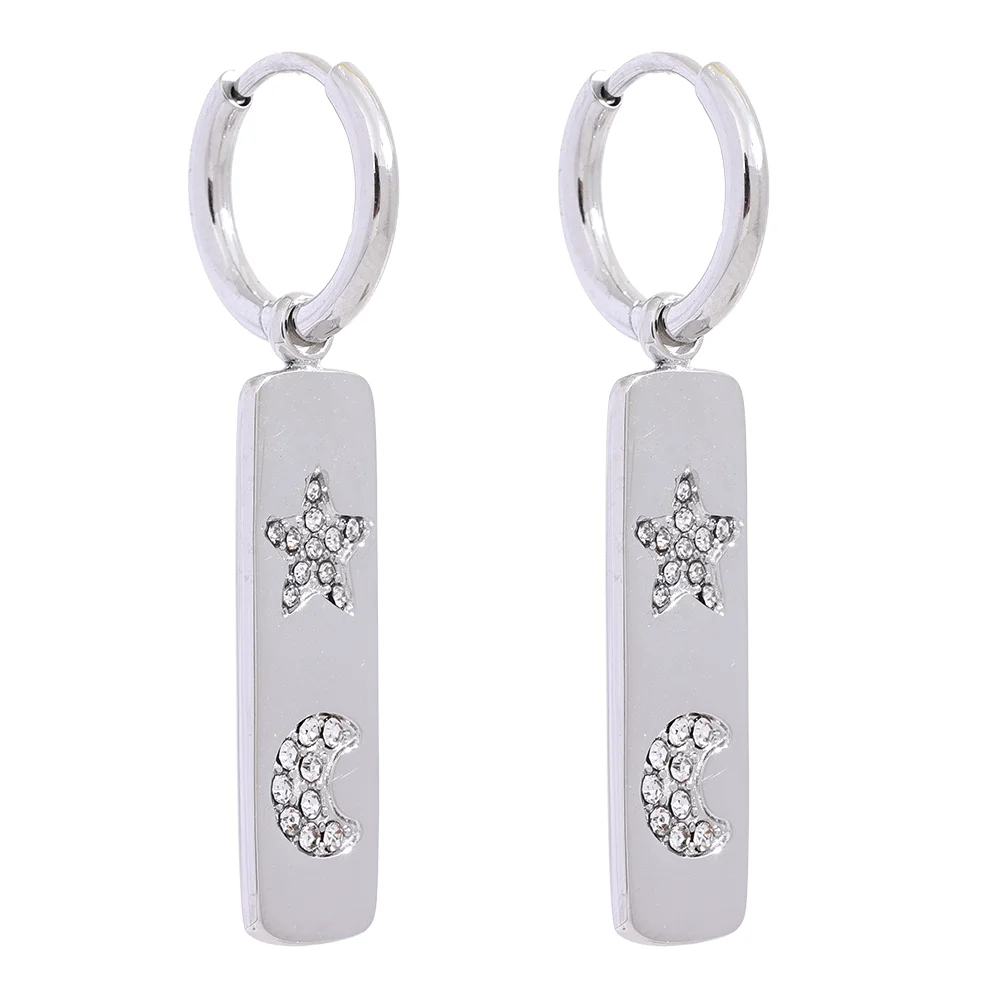 Star Moon Zircon Geometric Drop Earrings