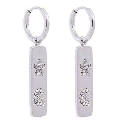 Star Moon Zircon Geometric Drop Earrings