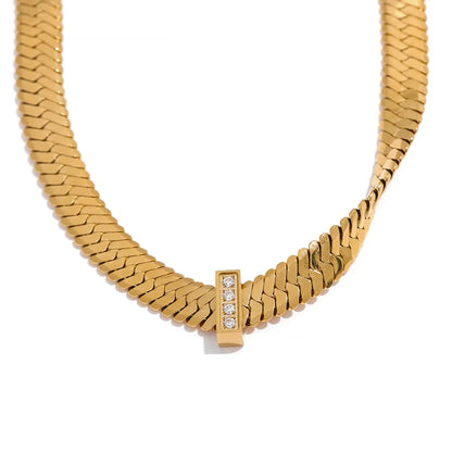 Wide Snake Chain Necklace Zircon