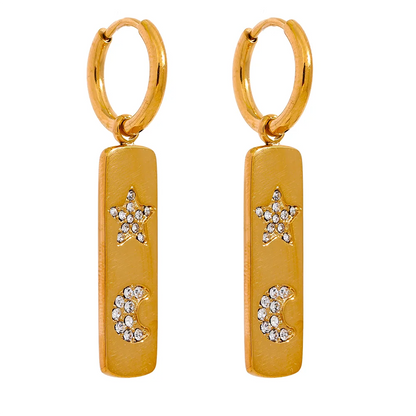 Star Moon Zircon Geometric Drop Earrings