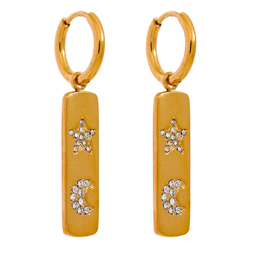 Star Moon Zircon Geometric Drop Earrings